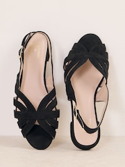 Friends Like These Black Faux Suede Standard Fit Multi Strap Peep Toe Slingback Flat Ballerina Shoes - Image 8 of 8