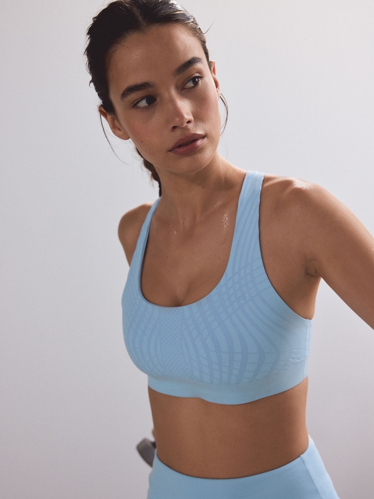 Blue Printed Compression Crop High Impact Sports Bra - Image 1 of 7 Blue Printed Compression Crop High Impact Sports Bra - Image 1 of 7