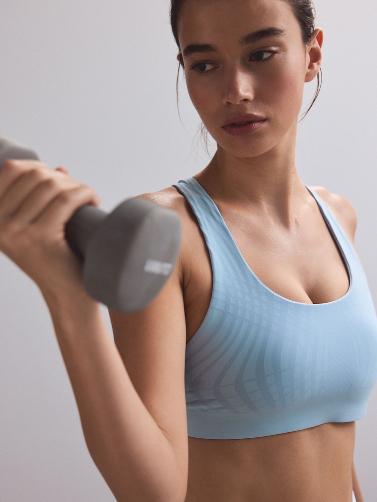 Blue Printed Compression Crop High Impact Sports Bra - Image 2 of 7 Blue Printed Compression Crop High Impact Sports Bra - Image 2 of 7