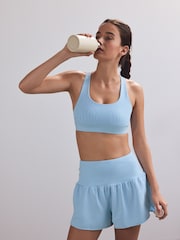 Blue Printed Compression Crop High Impact Sports Bra - Image 4 of 7