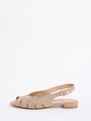 Friends Like These Taupe Faux Suede Wide Fit Multi Strap Peep Toe Slingback Flat Ballerina Shoes - Image 5 of 5