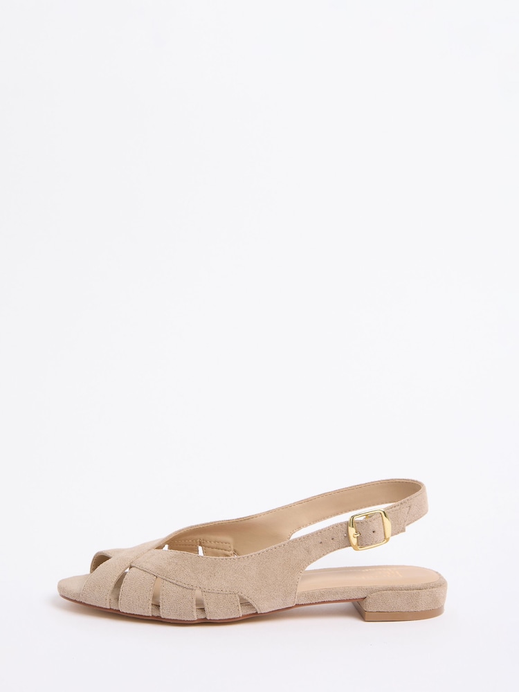 Friends Like These Taupe Faux Suede Wide Fit Multi Strap Peep Toe Slingback Flat Ballerina Shoes - Image 5 of 5