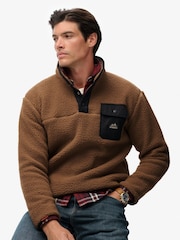 Superdry Brown Fuji Fleece Half Popper Jumper - Image 1 of 5