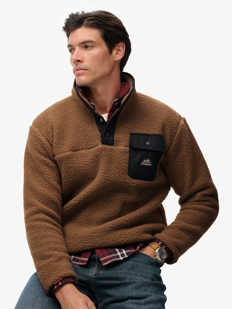 Superdry Brown Fuji Fleece Half Popper Jumper - Image 1 of 5