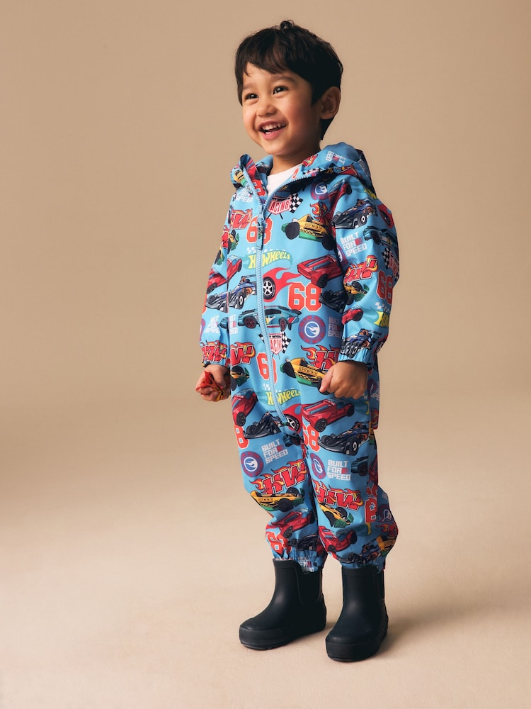 Hot Wheels Blue Waterproof Fleece Lined Puddlesuit (3mths-7yrs) - Image 1 of 7