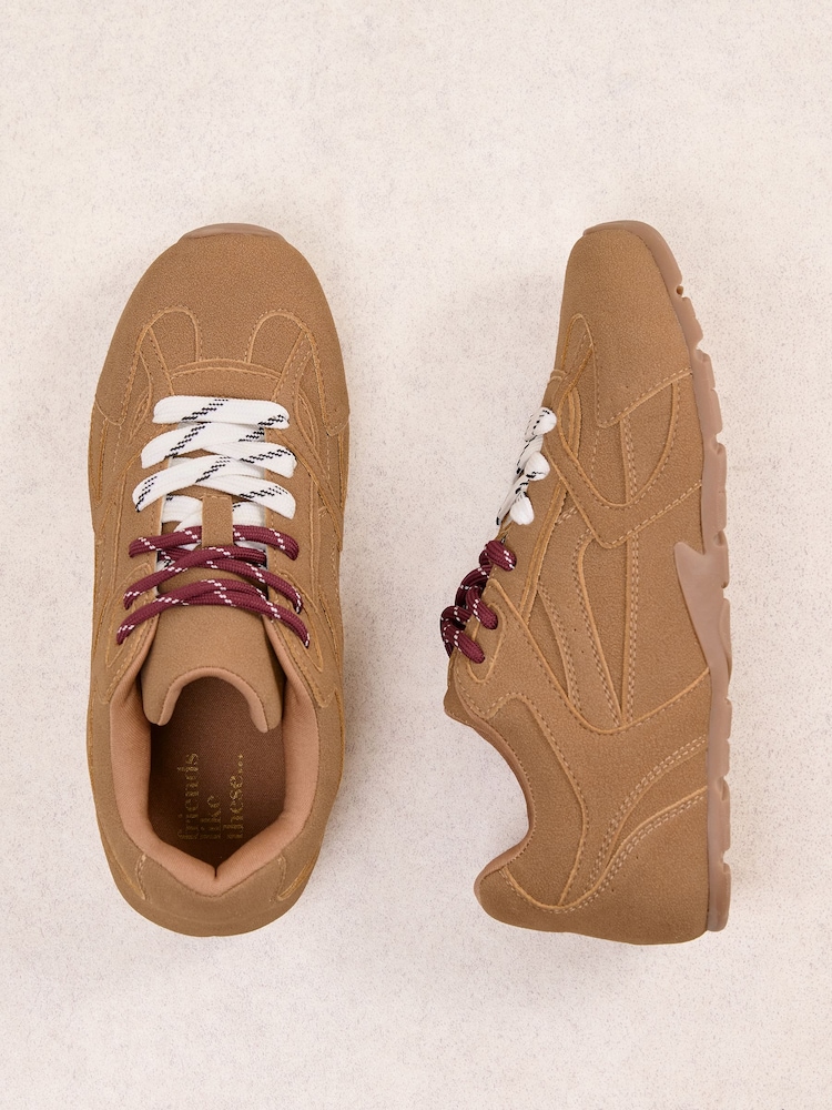 Friends Like These Tan Brown Faux Suede Double Lace Gum Sole Casual Trainers - Image 1 of 7