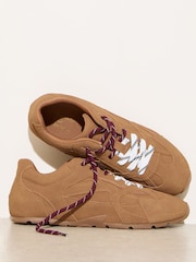 Friends Like These Tan Brown Faux Suede Double Lace Gum Sole Casual Trainers - Image 4 of 7