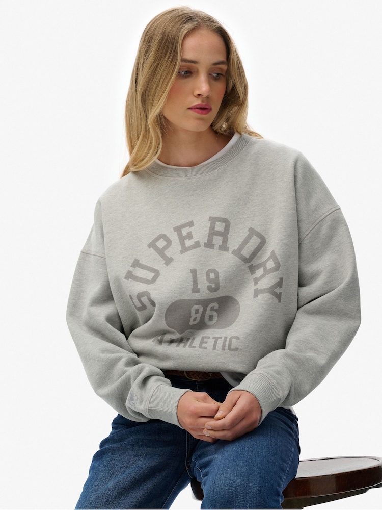 Superdry Grey Athletic Essentials Relaxed Crew Sweatshirt - Image 1 of 5