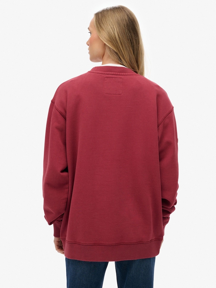 Superdry Red Athletic Essentials Slouchy Crew Sweatshirt - Image 2 of 5 Superdry Red Athletic Essentials Slouchy Crew Sweatshirt - Image 2 of 5