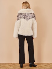 Yumi Brown Fur Biker Jacket With Leopard Print - Image 5 of 5