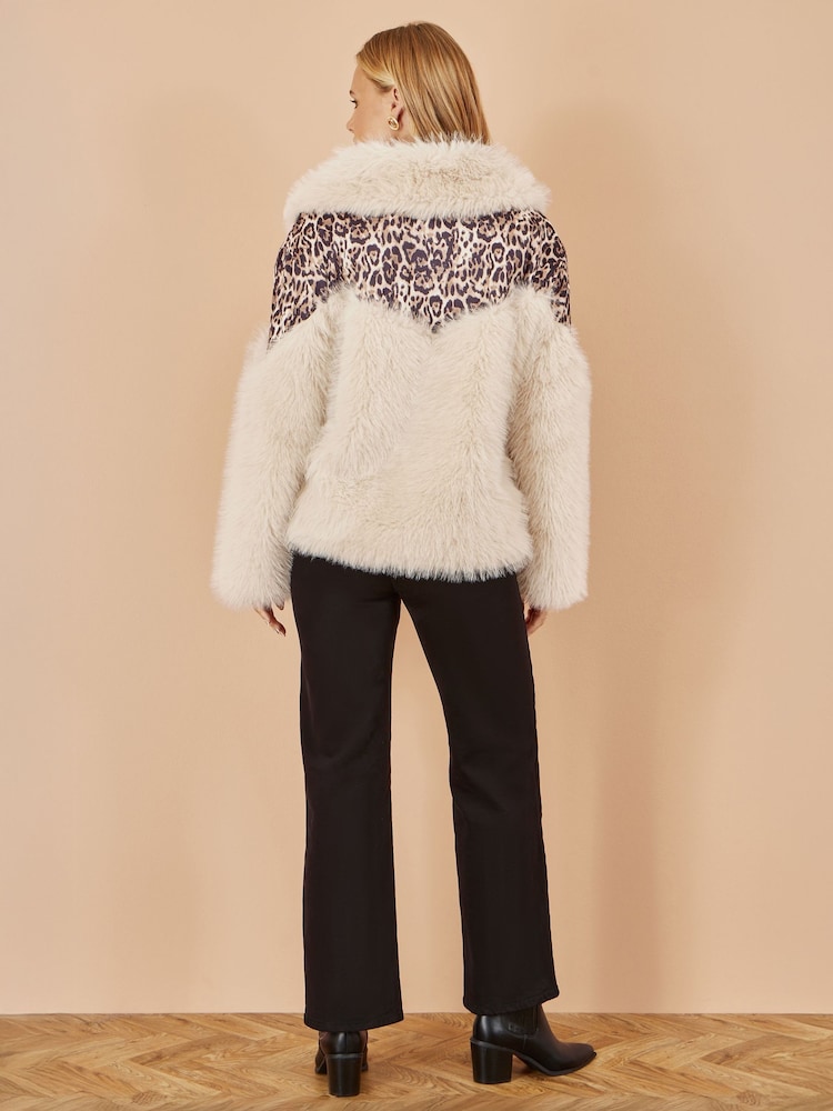 Yumi Brown Fur Biker Jacket With Leopard Print - Image 5 of 5