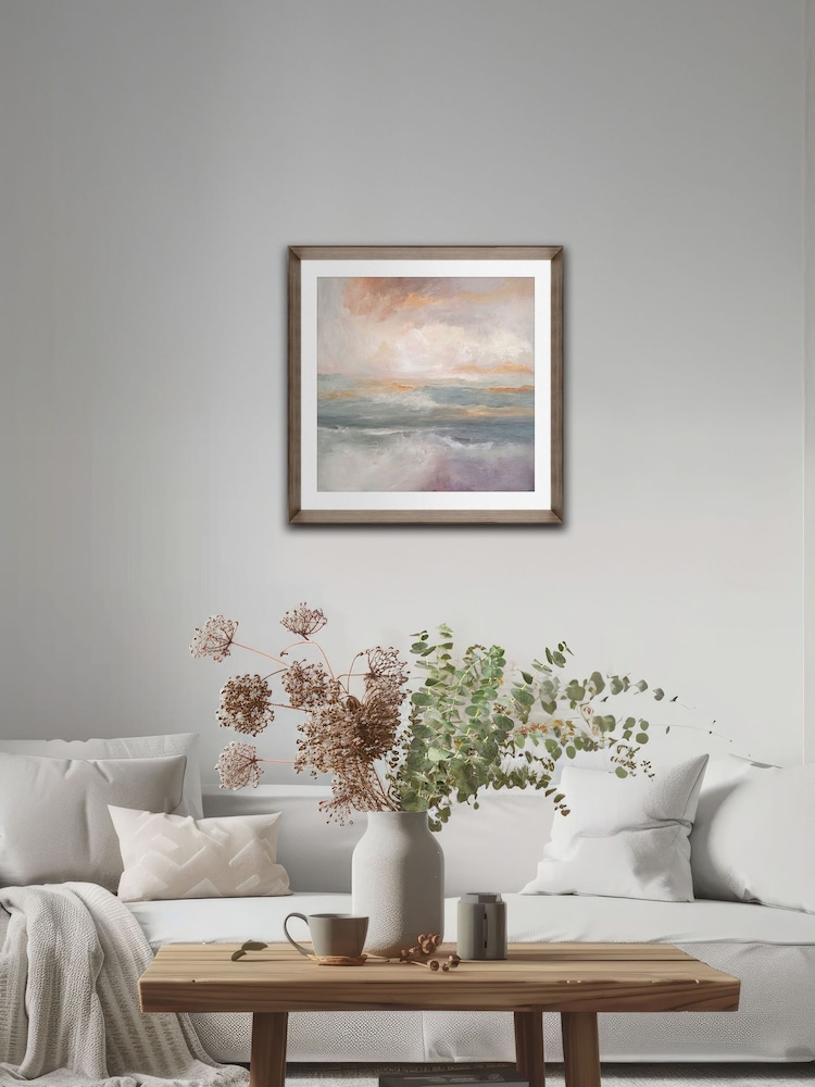 Brookpace Lascelles NaturalBrown Hand made in UK 'On Mystic Seas' Abstract Wall Art in a Walnut wood aesthetic frame  50 x 50cm - Image 1 of 4