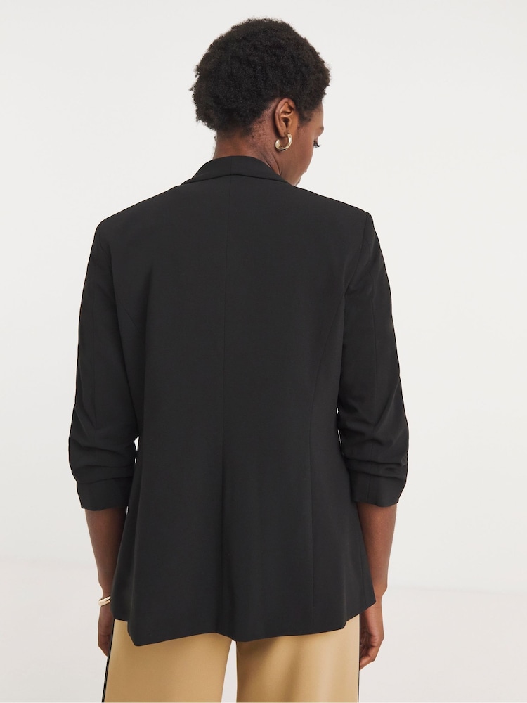 JD Williams Black Ruched Sleeve Blazer - Image 2 of 5 JD Williams Black Ruched Sleeve Blazer - Image 2 of 5