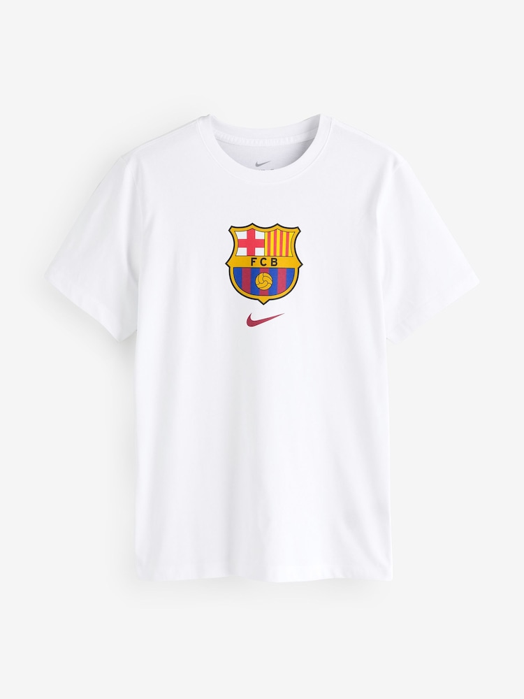 Nike White FC Barcelona Crest Graphic T-Shirt - Image 1 of 1 Nike White FC Barcelona Crest Graphic T-Shirt - Image 1 of 1