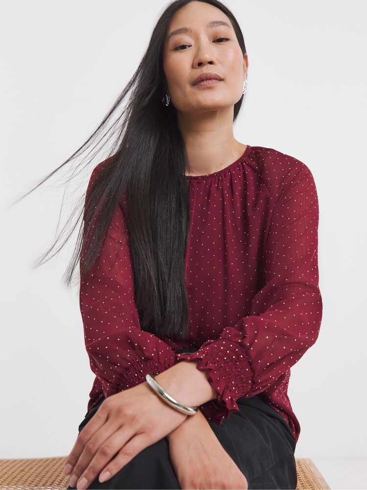 JD Williams Red Diamante Spot Raglan Blouse - Image 2 of 4