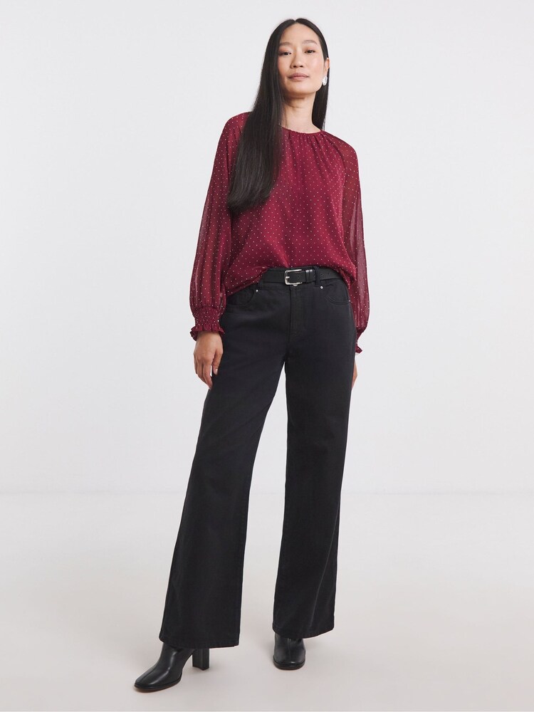 JD Williams Red Diamante Spot Raglan Blouse - Image 4 of 4