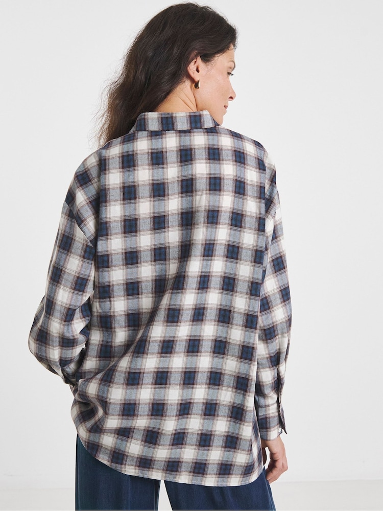 JD Williams Blue Oversized Check Shirt - Image 2 of 5