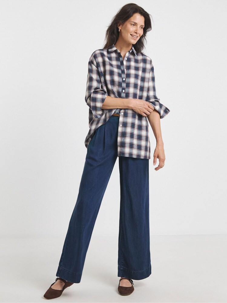JD Williams Blue Oversized Check Shirt - Image 5 of 5