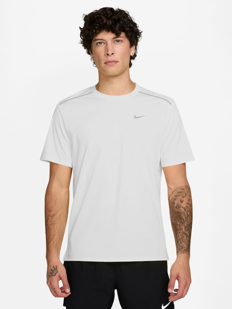 Nike White Miler Dri-FIT UV Running T-Shirt - Image 1 of 4 Nike White Miler Dri-FIT UV Running T-Shirt - Image 1 of 4