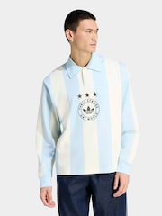 adidas Originals Blue/Ecru LS Striped Polo - Image 1 of 6
