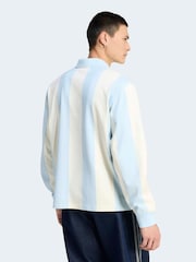adidas Originals Blue/Ecru LS Striped Polo - Image 2 of 6