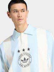 adidas Originals Blue/Ecru LS Striped Polo - Image 3 of 6