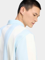 adidas Originals Blue/Ecru LS Striped Polo - Image 4 of 6