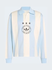 adidas Originals Blue/Ecru LS Striped Polo - Image 6 of 6