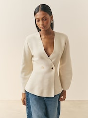 Nothing Ordinary Stone Compact Knit Sculpted Long Sleeve Knitted Jacket - Image 1 of 5