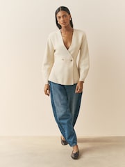 Nothing Ordinary Stone Compact Knit Sculpted Long Sleeve Knitted Jacket - Image 2 of 5