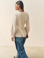 Nothing Ordinary Stone Compact Knit Sculpted Long Sleeve Knitted Jacket - Image 3 of 5