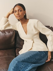 Nothing Ordinary Stone Compact Knit Sculpted Long Sleeve Knitted Jacket - Image 4 of 5