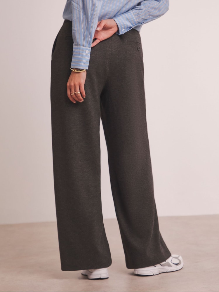Anthology By JD Williams Grey Premium Brushed Herringbone Wide Leg Trousers - Image 2 of 6 Anthology By JD Williams Grey Premium Brushed Herringbone Wide Leg Trousers - Image 2 of 6