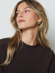 チョコレートブラウン - ドレープ シンチウエスト ハーフスリーブ トップス - 画像 5 / 5