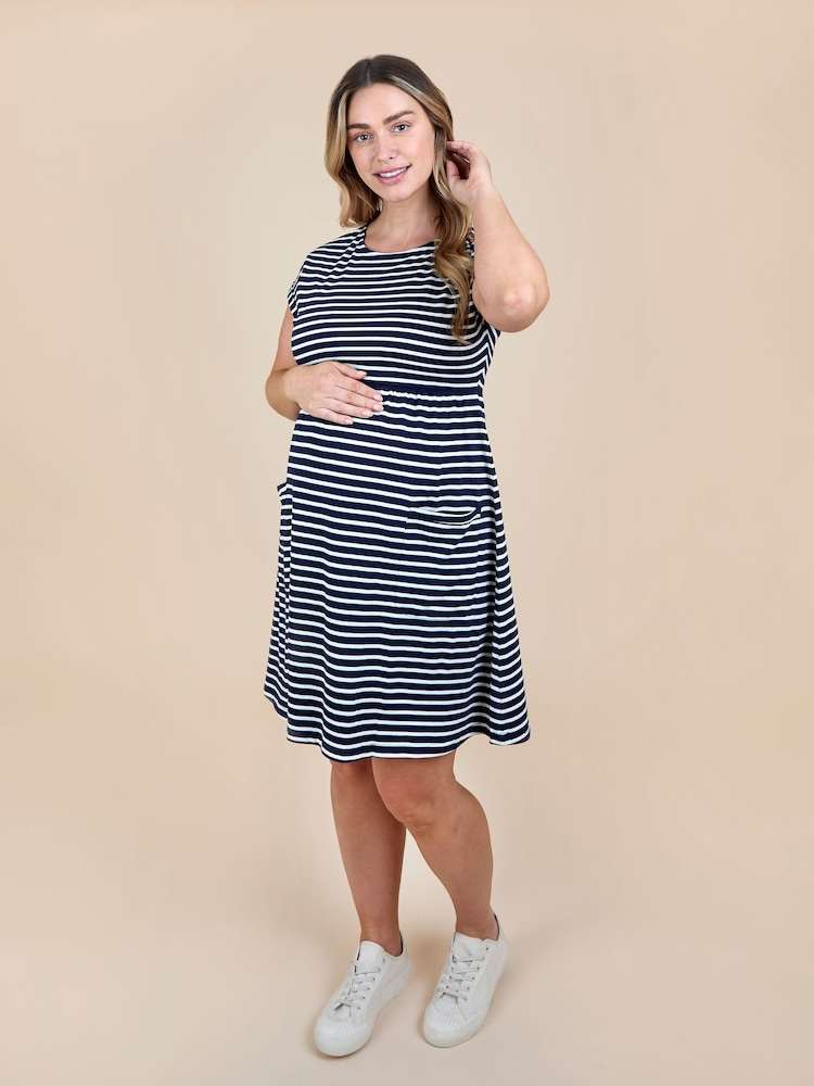 JoJo Maman Bébé Blue Short Sleeve Pocket Detail T-Shirt Mini Dress - Image 1 of 5