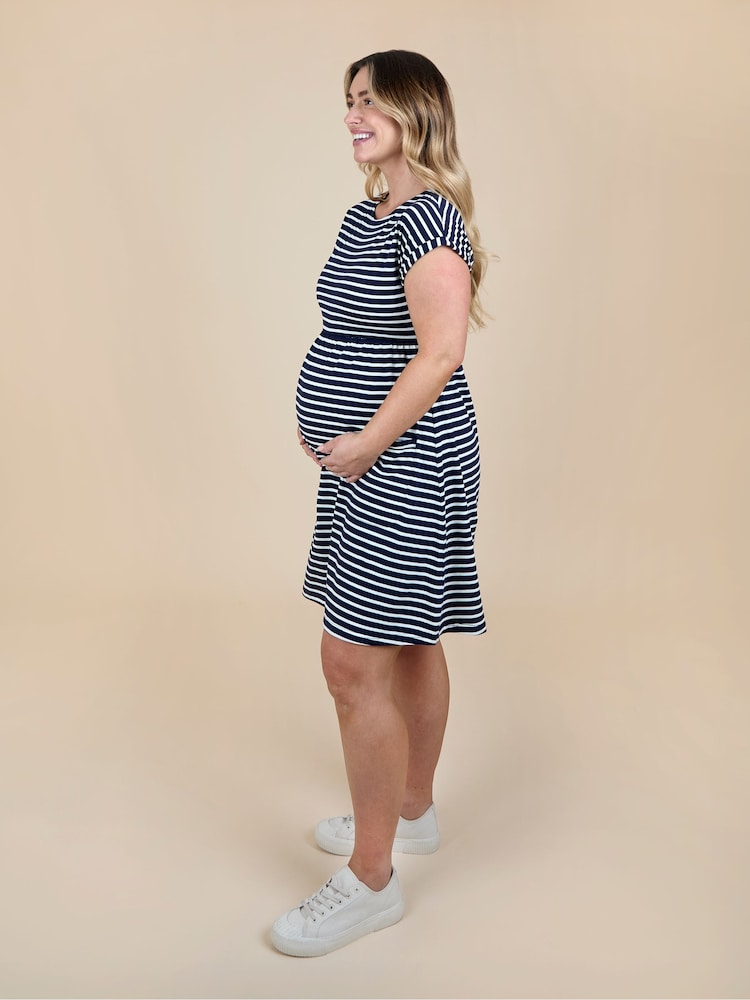 JoJo Maman Bébé Blue Short Sleeve Pocket Detail T-Shirt Mini Dress - Image 2 of 5