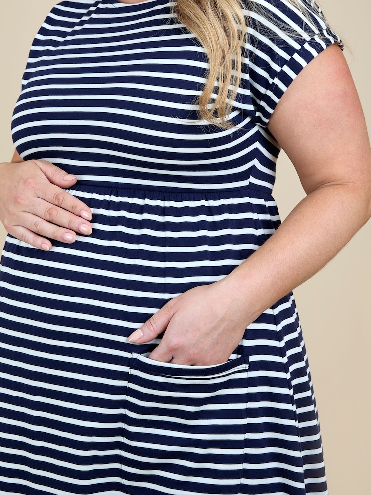 JoJo Maman Bébé Blue Short Sleeve Pocket Detail T-Shirt Mini Dress - Image 5 of 5