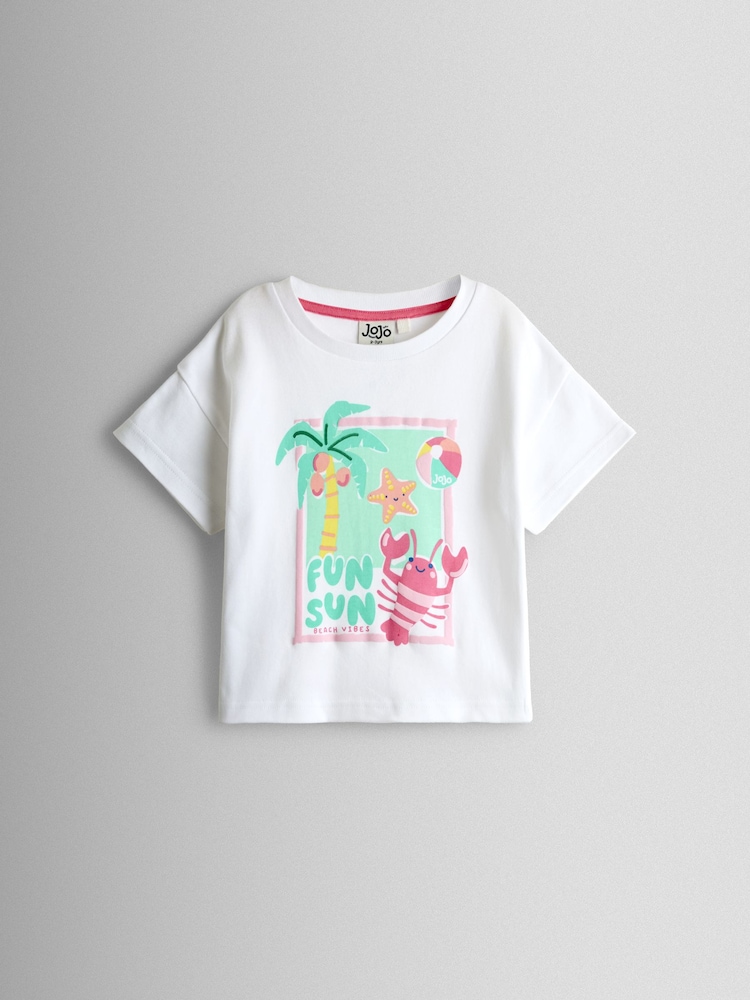 JoJo Maman Bébé Pink Fun Sun T-shirt & Stripe Skort Set - Image 2 of 7 JoJo Maman Bébé Pink Fun Sun T-shirt & Stripe Skort Set - Image 2 of 7