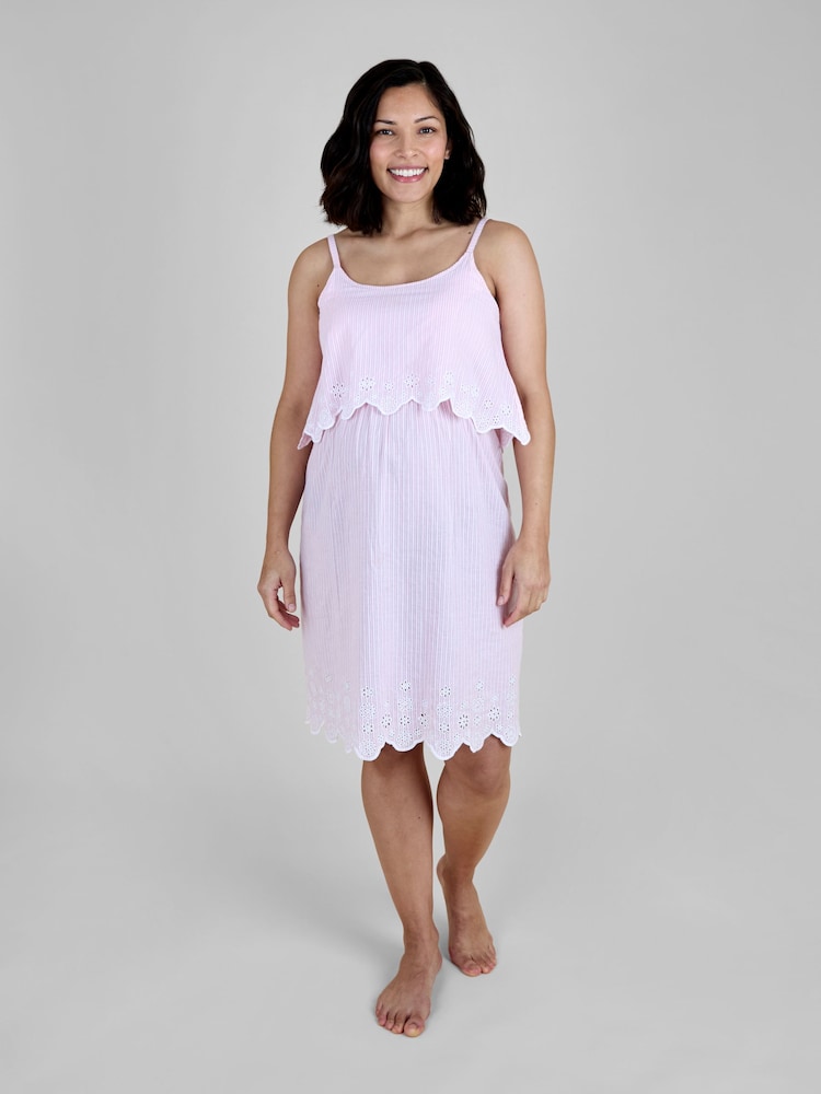 JoJo Maman Bébé Pink Ticking Stripe Maternity & Nursing Nightdress - Image 1 of 5