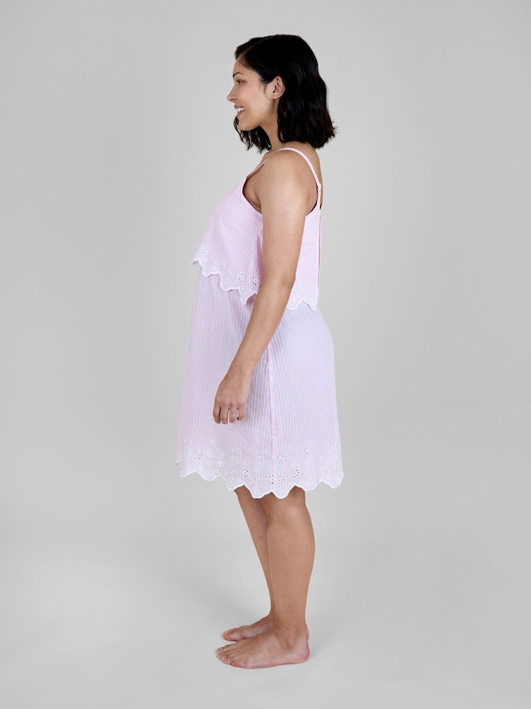JoJo Maman Bébé Pink Ticking Stripe Maternity & Nursing Nightdress - Image 2 of 5