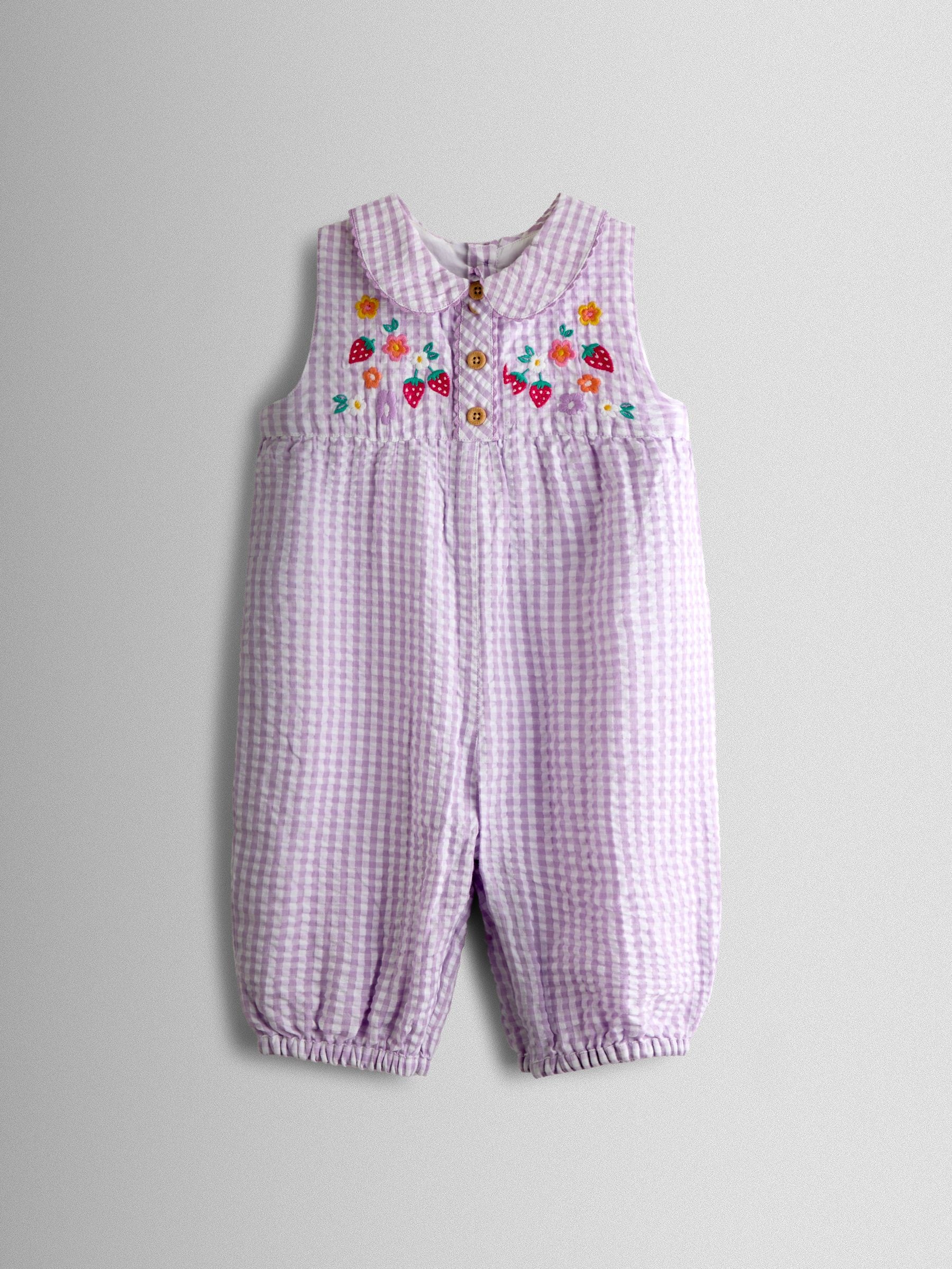 Jojo Maman Bébé Lilac/Purple Strawberry Embroidered Collar Dungaree