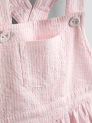 JoJo Maman Bébé Pink Stripe Seersucker Culotte Dungarees - Image 3 of 4