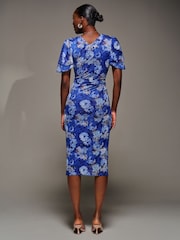 Jolie Moi Blue Angel Sleeve Mesh Bodycon Dress - Image 2 of 6