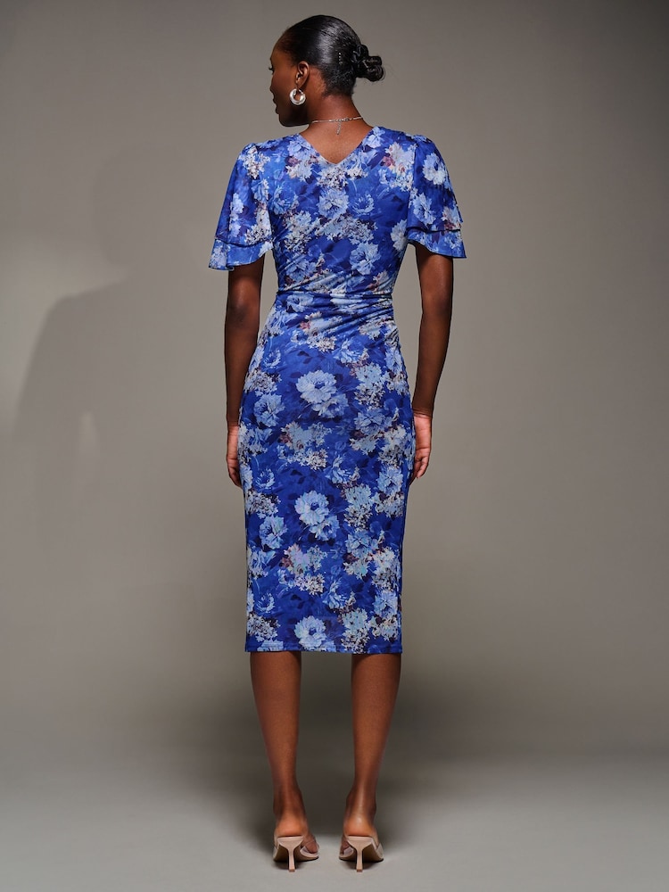 Jolie Moi Blue Angel Sleeve Mesh Bodycon Dress - Image 2 of 6