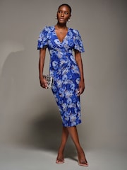 Jolie Moi Blue Angel Sleeve Mesh Bodycon Dress - Image 4 of 6