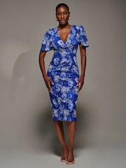 Jolie Moi Blue Angel Sleeve Mesh Bodycon Dress - Image 5 of 6