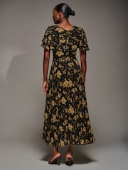 Jolie Moi Yellow Chiffon Ruflle Sleeve Pleated Maxi Dress - Image 2 of 7