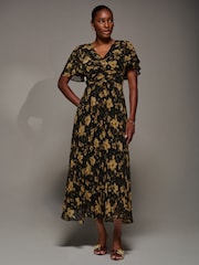 Jolie Moi Yellow Chiffon Ruflle Sleeve Pleated Maxi Dress - Image 5 of 7