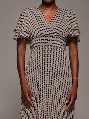 Jolie Moi Black Chiffon Ruflle Sleeve Pleated Maxi Dress - Image 3 of 7