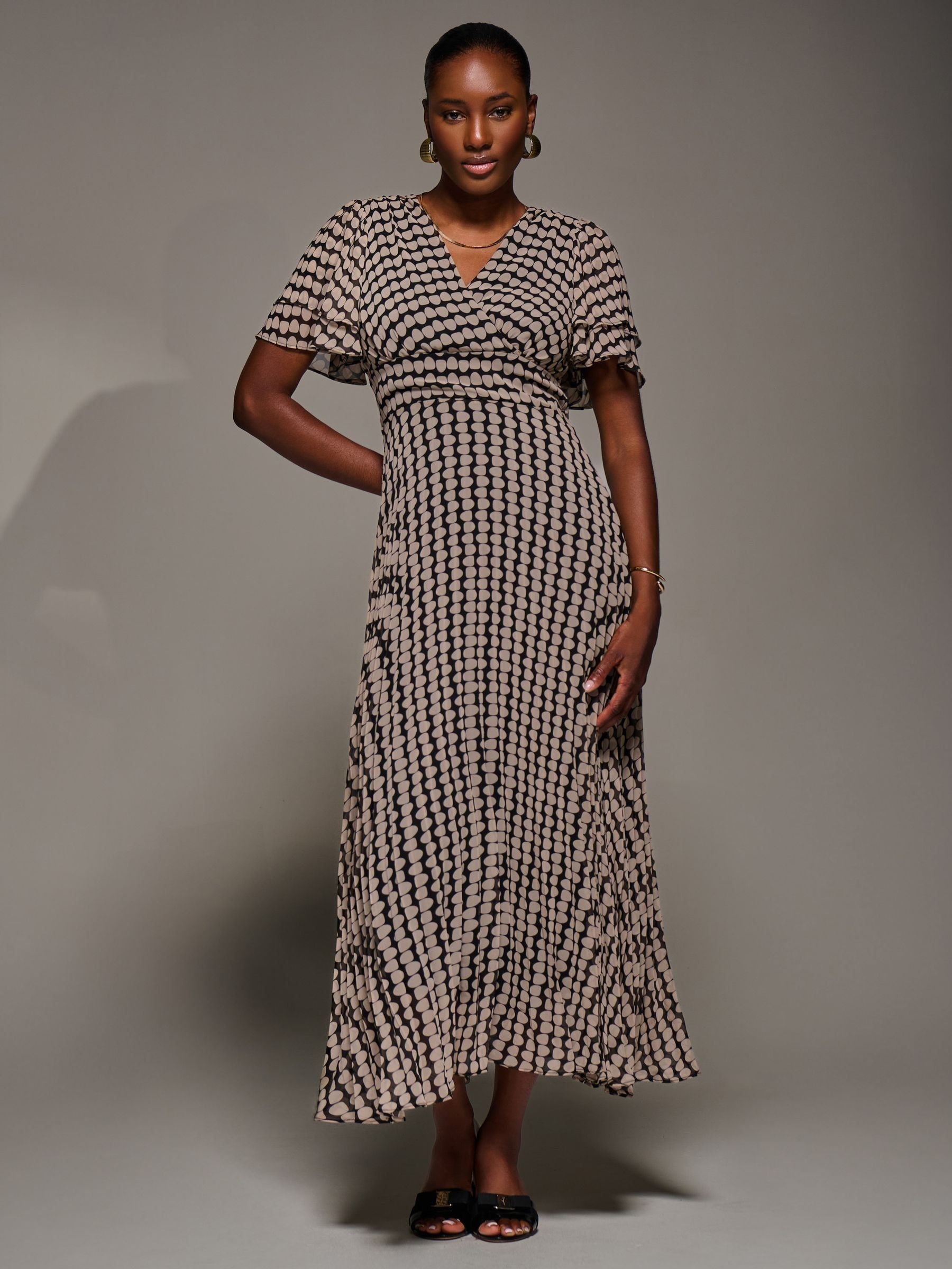 Buy Jolie Moi Black Chiffon Ruflle Sleeve Pleated Maxi Dress from